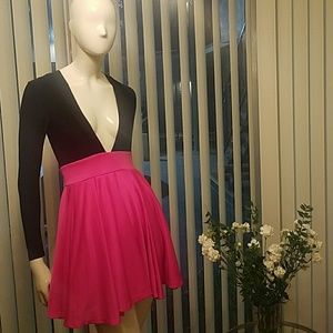 V neck mini dress with pleats.